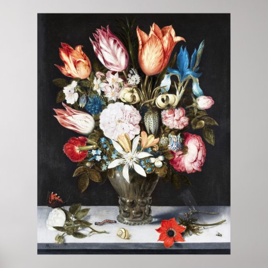 ガラスバロックのボスシェアートの花絵を描フローラ ポスター (正面)