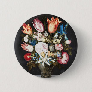 ガラスバロックのボスシェアートの花絵を描フローラ 缶バッジ