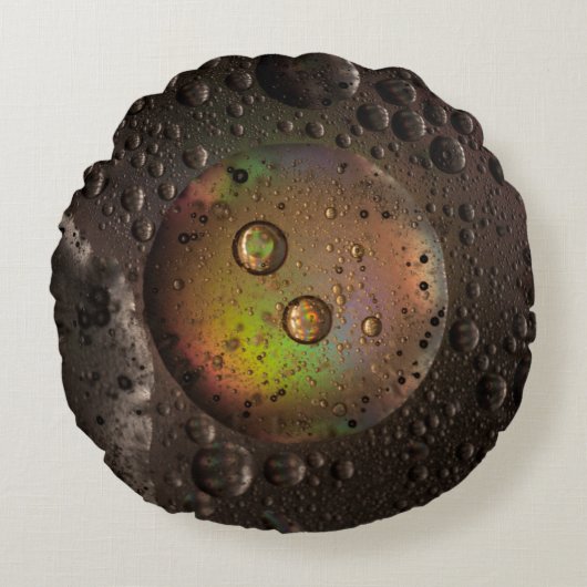 ガラスパネル上の水滴 ラウンドクッション (正面)