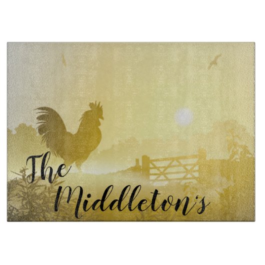 ガラスパーソナライズされたカッティングサニーモーニングファームクーン カッティングボード (正面)