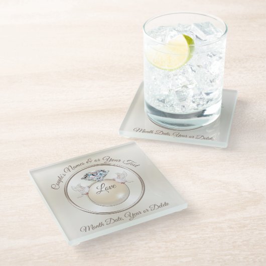 ガラスパーソナライズされたコースター結婚式の引き出物ゲスト ガラスコースター (アングル)