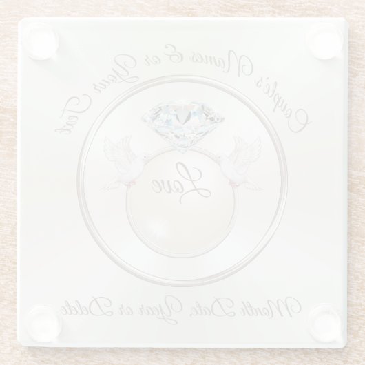 ガラスパーソナライズされたコースター結婚式の引き出物ゲスト ガラスコースター (裏面)
