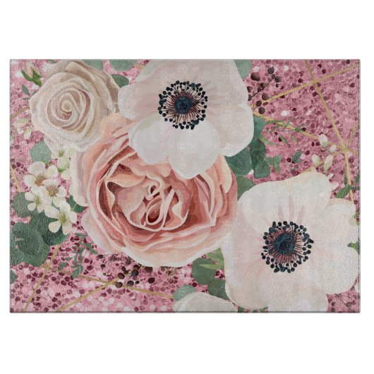 ガラスパーソナライズされた切断幾何学園バラ カッティングボード (正面)