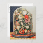 ガラスビクトリアンケースに入った羊毛の花 ポストカード (正面/裏面)