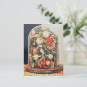 ガラスビクトリアンケースに入った羊毛の花 ポストカード (スタンド正面)