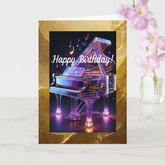 ガラスピアノ誕生日カード折りグリーティングカード カード (蘭)