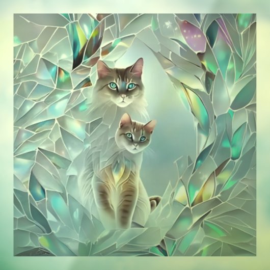 ガラスフェイクの割れた2匹の猫が覗き込む ウィンドウサイン (シート3)