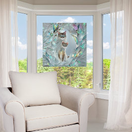 ガラスフェイクの割れた2匹の猫が覗き込む ウィンドウサイン