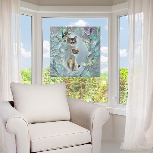 ガラスフェイクの割れた2匹の猫が覗き込む ウィンドウサイン