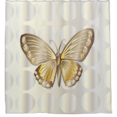 ガラスフェイクドットの上の金色の蝶 シャワーカーテン (正面)