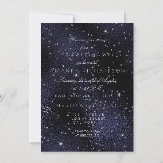 ガラスブルーネイビーシルバースターズブライダルバチェロレッテ 招待状 (正面)