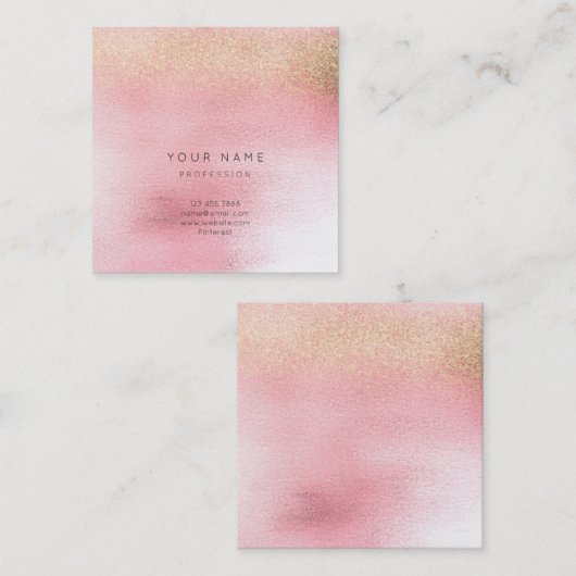 ガラスホワイトピンクローズ金ゴールドピーチグラデーションスクエアVIP スクエア名刺 (正面/裏面)