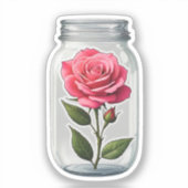 ガラスボトルのピンクのバラの花茎 シール (正面)
