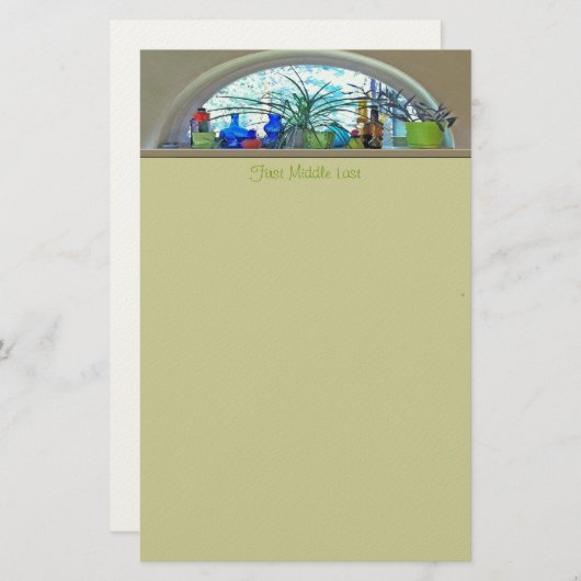 ガラスボトルの植物のウィンドウの水色 便箋 (正面/裏面)