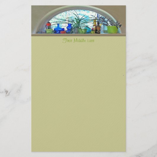 ガラスボトルの植物のウィンドウの水色 便箋 (正面)