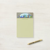 ガラスボトルの窓の水彩テンプレート ポストイット (デスク上)