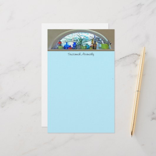 ガラスボトル植物の窓水カラーテンプレート 便箋 (正面/裏面インサイチュ)