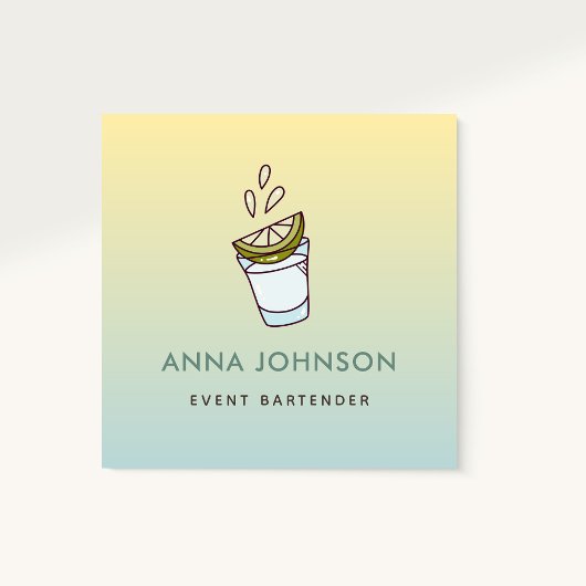 ガラスモダンバークールテンダーのカクテルライム スクエア名刺