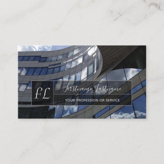 ガラスモダンファサード建物モノグラムブシン 名刺 (正面)