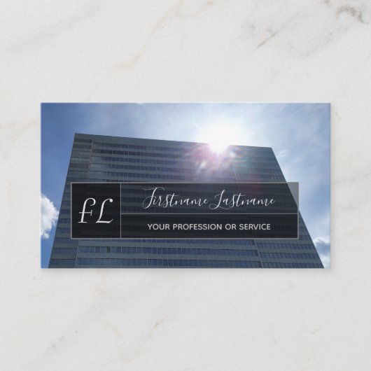 ガラスモダンファサード建物モノグラムブシン 名刺 (正面)
