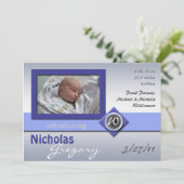 ガラスモダンモノグラム青の出産の発表 案内状 (スタンド正面)