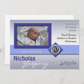 ガラスモダンモノグラム青の出産の発表 案内状 (正面/裏面)