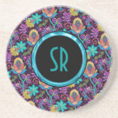 ガラスモノグラムのカラフルビーズフローラデザイン コースター (正面)