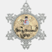 ガラスルックデザインスノーフレークフレームオーナメント スノーフレークピューターオーナメント (正面)