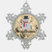 ガラスルックデザインスノーフレークフレームオーナメント スノーフレークピューターオーナメント (正面)