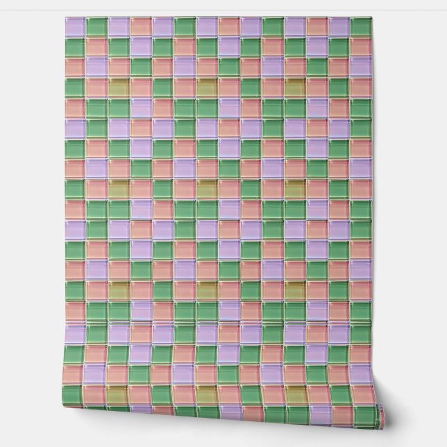 ガラスルックプリントスパスタイルパステルタイリング 壁紙 (ほどく)
