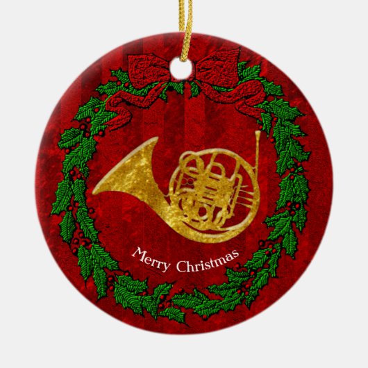 ガラス一見の金ゴールドのフレンチ・ホルンは個人化なります セラミックオーナメント (正面)