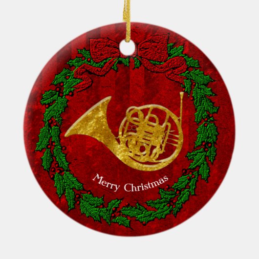 ガラス一見の金ゴールドのフレンチ・ホルンは個人化なります セラミックオーナメント (裏面)