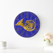 ガラス一見の金ゴールドのフレンチ・ホルン ラージ壁時計 (ホーム)