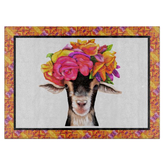 ガラス切り板がヤギを密猟 カッティングボード (正面)