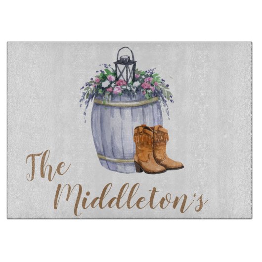 ガラス切パーソナライズされた断夏の国の結婚式 カッティングボード (正面)