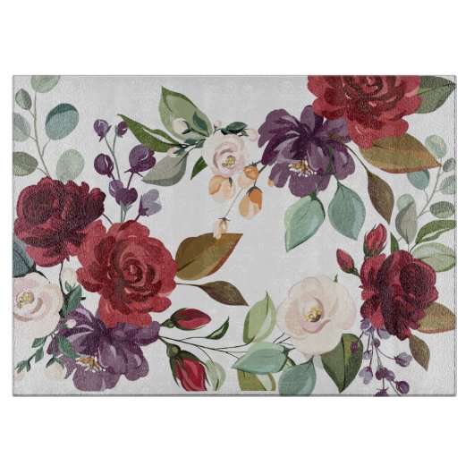 ガラス切断ホワイトローズ金ゴールド幾何学的フロロ カッティングボード (正面)