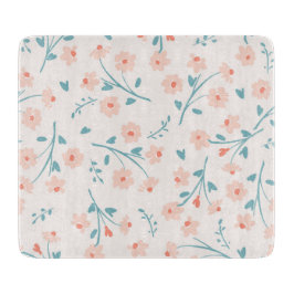 ガラス切断板：ピンク淡い色のの花柄 カッティングボード