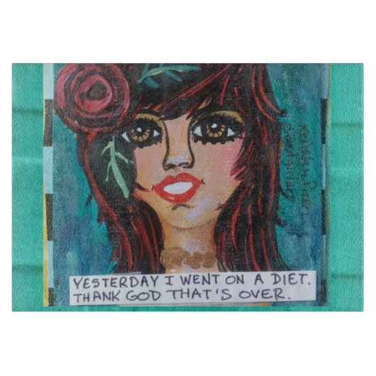 ガラス切断BOARD-YESTERDAY私はダイエットで行きました カッティングボード (正面)