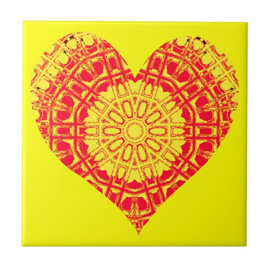 ガラス効果モザイクオレンジ/黄色(ハート) タイル (正面)