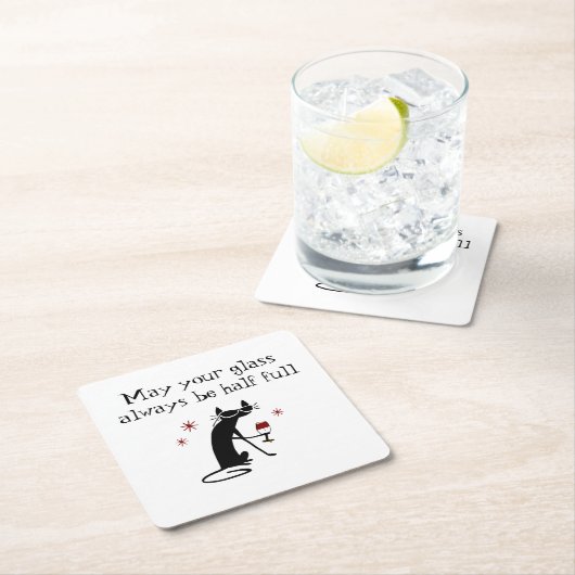 ガラス半熟ワイおもしろいントースト猫つき スクエアペーパーコースター (インサイチュ)