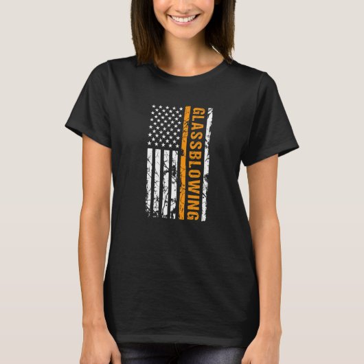ガラス吹きガラス吹きアメリカ合衆国アメリカ国旗Des Tシャツ (正面)