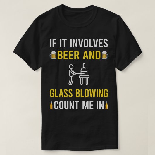 ガラス吹き吹ビール及びガラスの送風機 Tシャツ (デザイン正面)