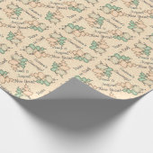 ガラス吹オーナメントオンピーチ淡い色のダマスク ラッピングペーパー (角)