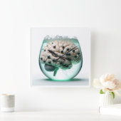 ガラス壁時計の未来的な脳 スクエア壁時計 (ホーム)