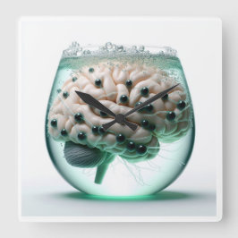 ガラス壁時計の未来的な脳 スクエア壁時計