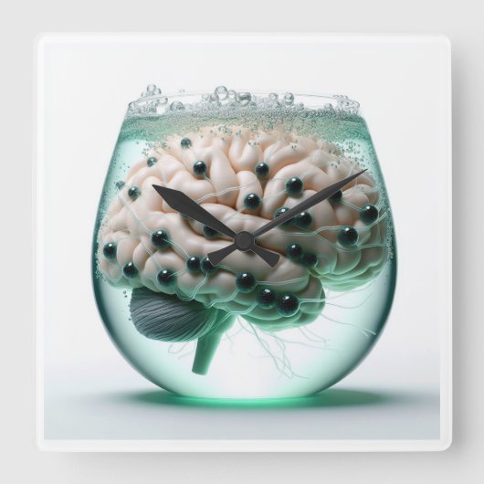 ガラス壁時計の未来的な脳 スクエア壁時計 (正面)