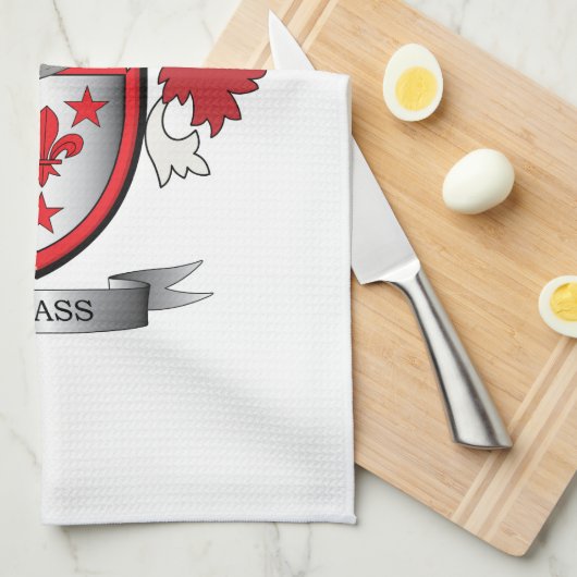 ガラス家紋の紋章付き外衣 キッチンタオル (四つ折り)