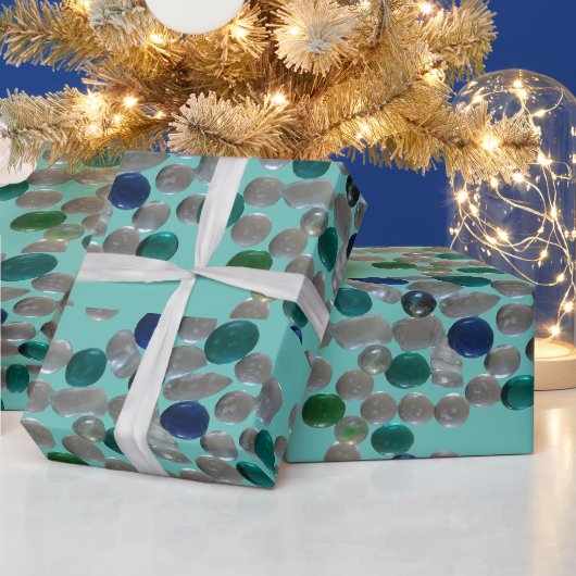 ガラス小石模様のカスタムグリーン包装紙 ラッピングペーパー (クリスマス)