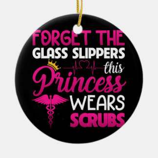 ガラス忘れスリッパプリンセスはスクラブを着用 セラミックオーナメント