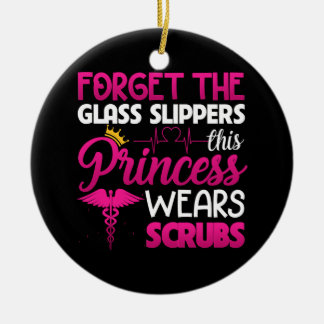 ガラス忘れスリッパプリンセスはスクラブを着用 セラミックオーナメント